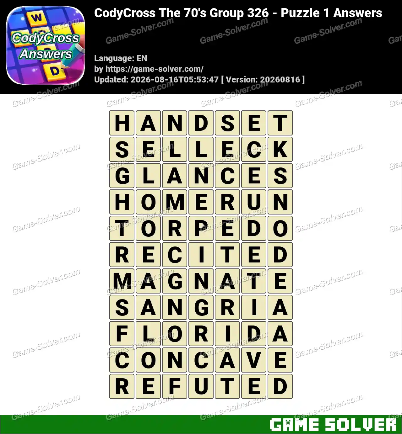 CodyCross The 70’s Group 326 – Puzzle 1 Answers